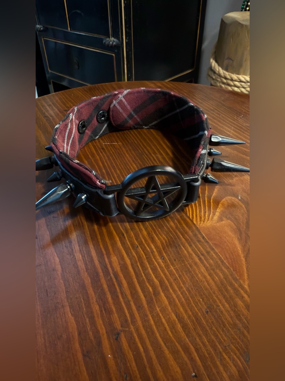 Killstar Kreeper Spiked Pentagram plaid Choker 15”